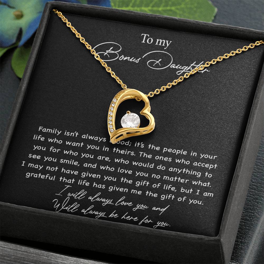 To my Bonus Daughter Necklace, Bonus Daughter, Step Daughter Gift 3-4_Black