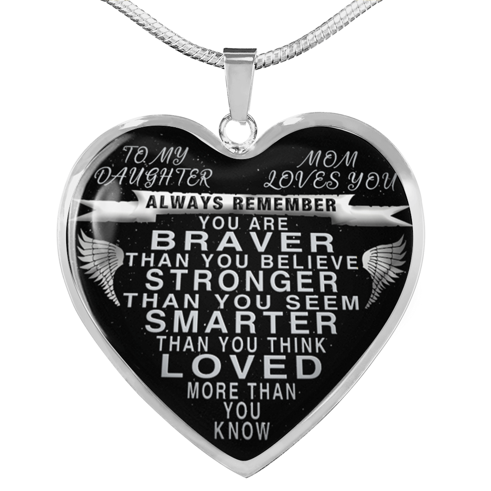 To my daughter - from mom - always remember quote heart pendant necklace silver