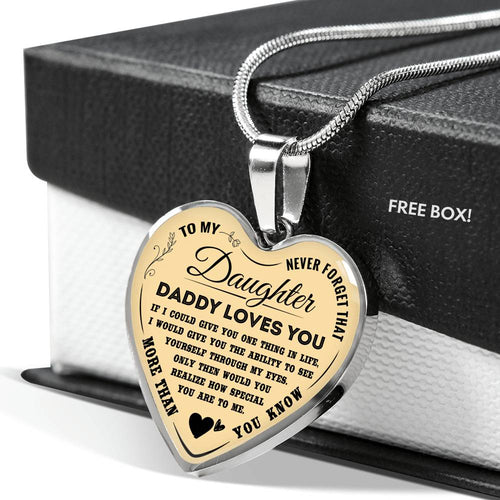 Silver Heart Pendant for Daughter - Daddy Loves You -Necklace for Teen Girl