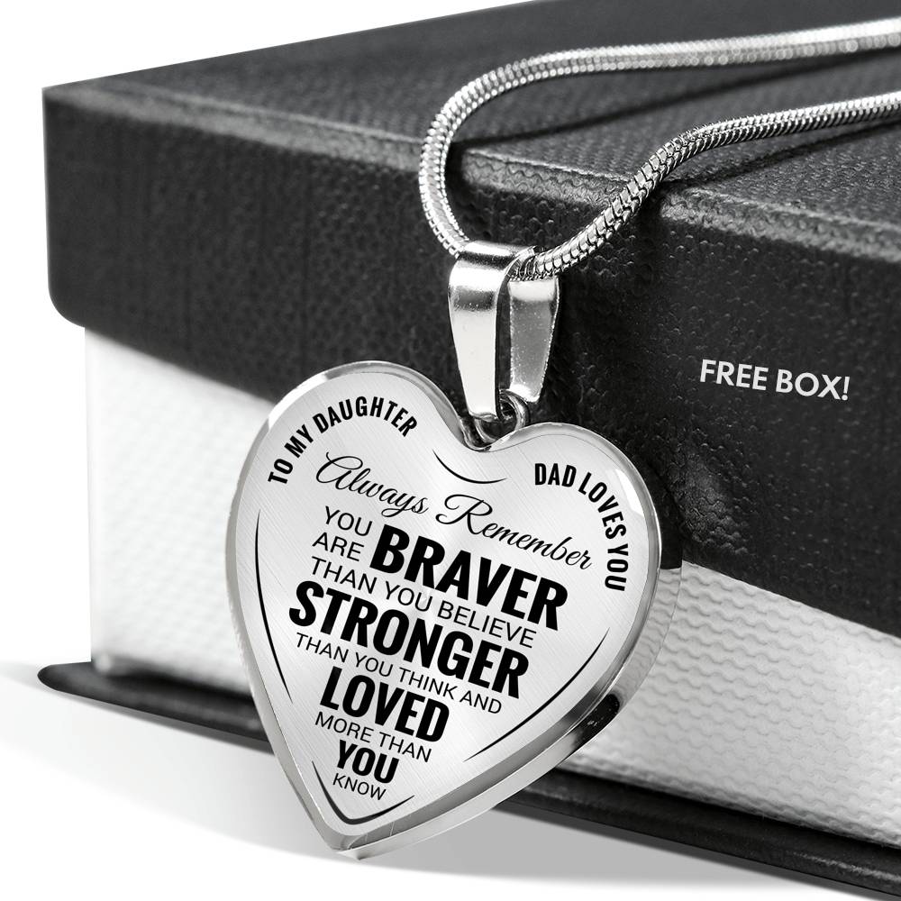 To my daughter -remember dad loves you - transparent text silver heart necklace
