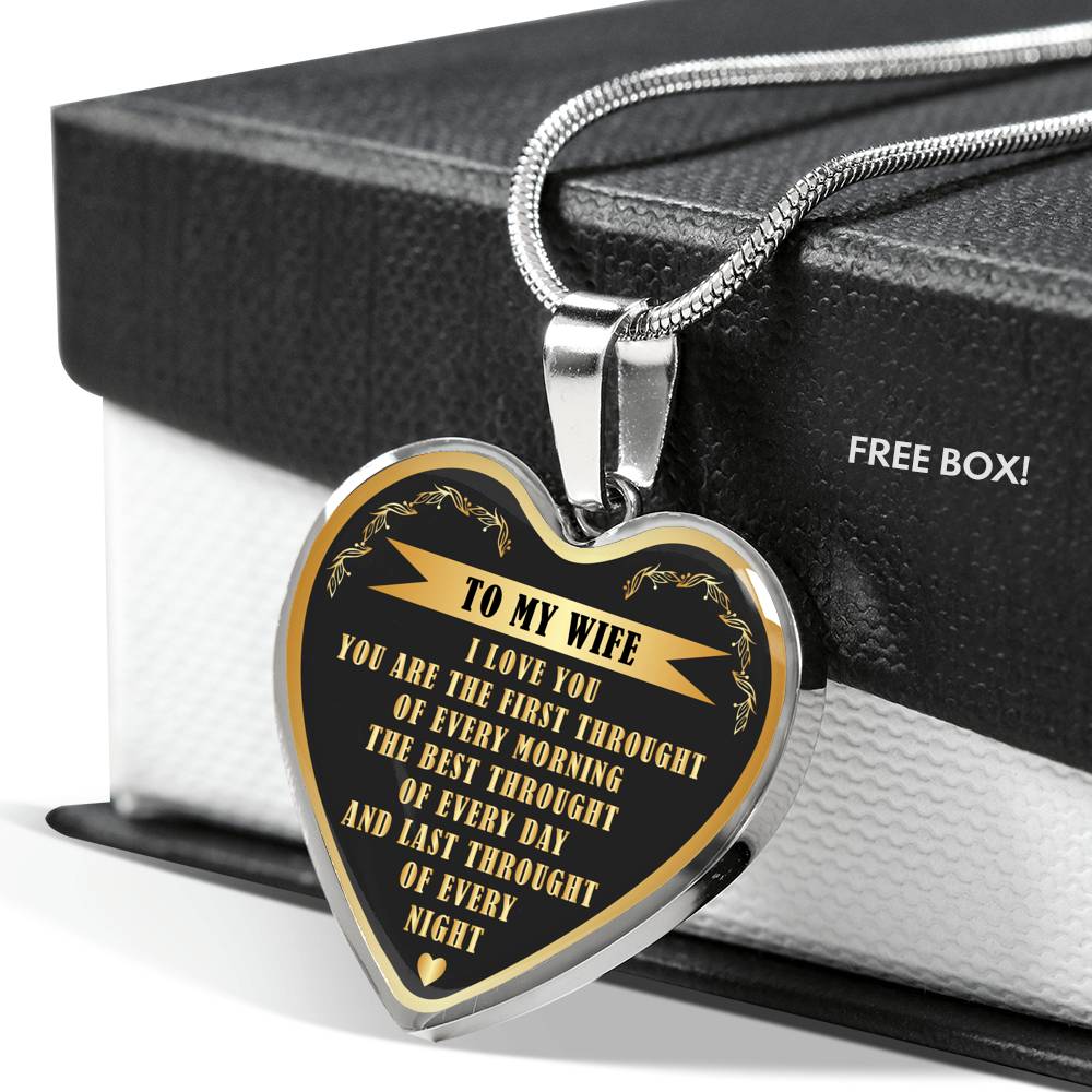 WOLMUG - to My Wife - You are The First, Best, Last Thought of Every Day Necklace - Gold Heart Pendant