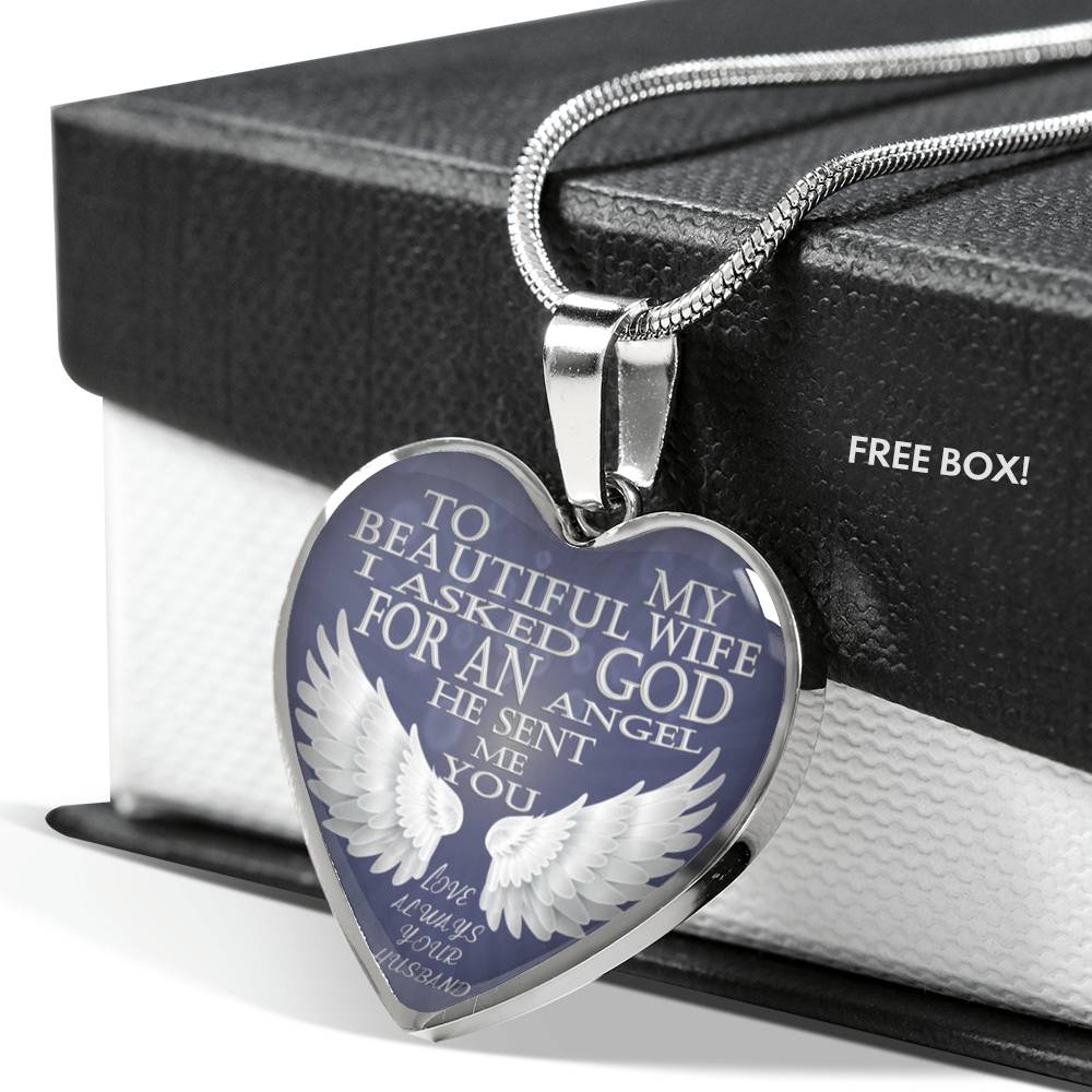 Vuvuzi Tee to My Beautiful Wife - God Sent me You, an Angel - Silver Pendant Necklace