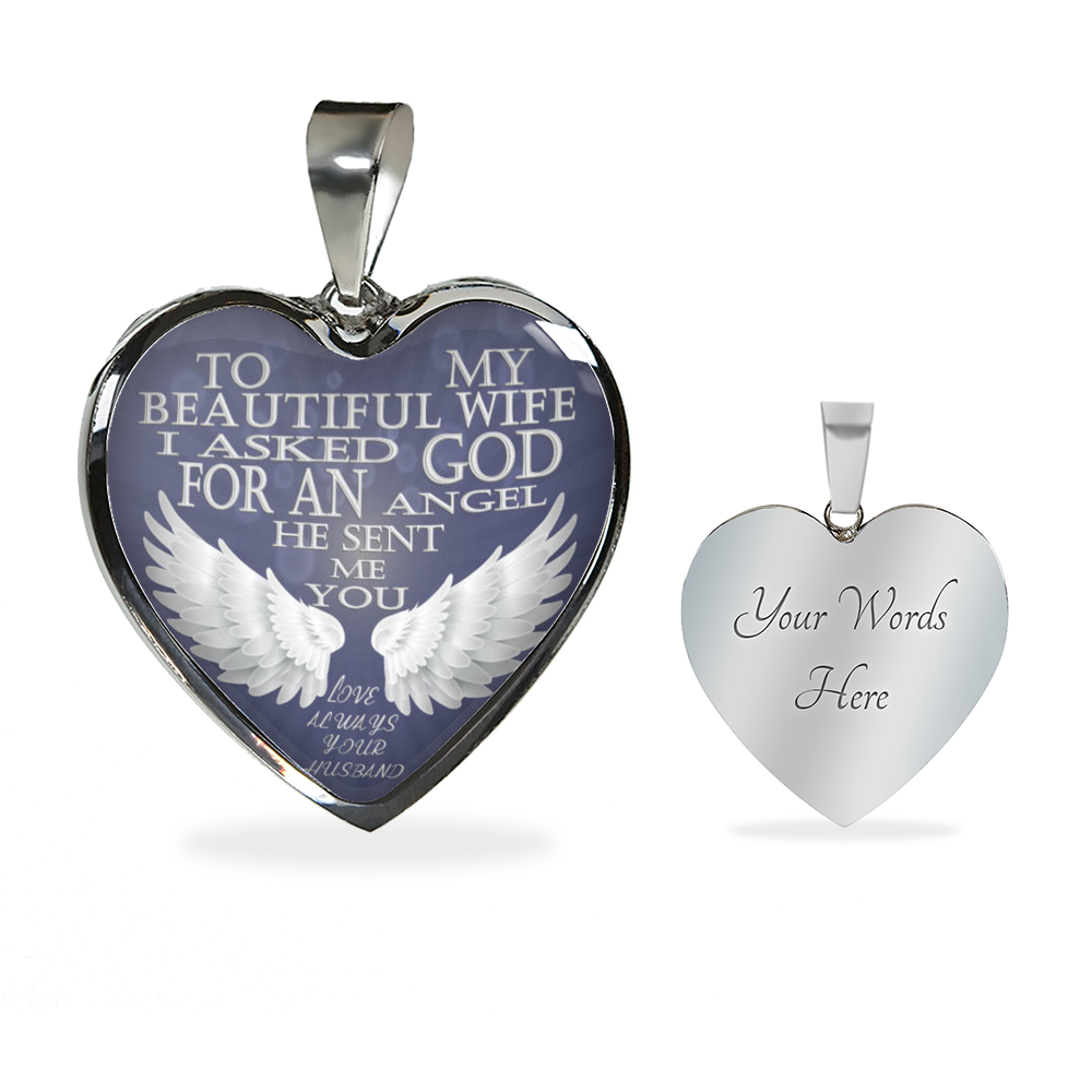 Vuvuzi Tee to My Beautiful Wife - God Sent me You, an Angel - Silver Pendant Necklace