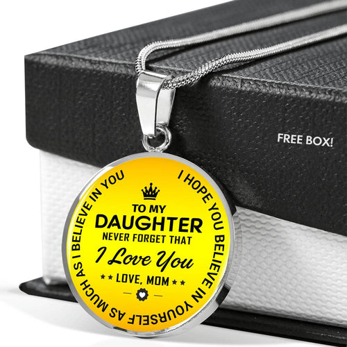 To My Daughter Love Mom Time Gemstone Pendant Necklace