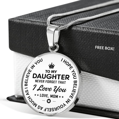 To My Daughter Love Mom Time Gemstone Pendant Necklace