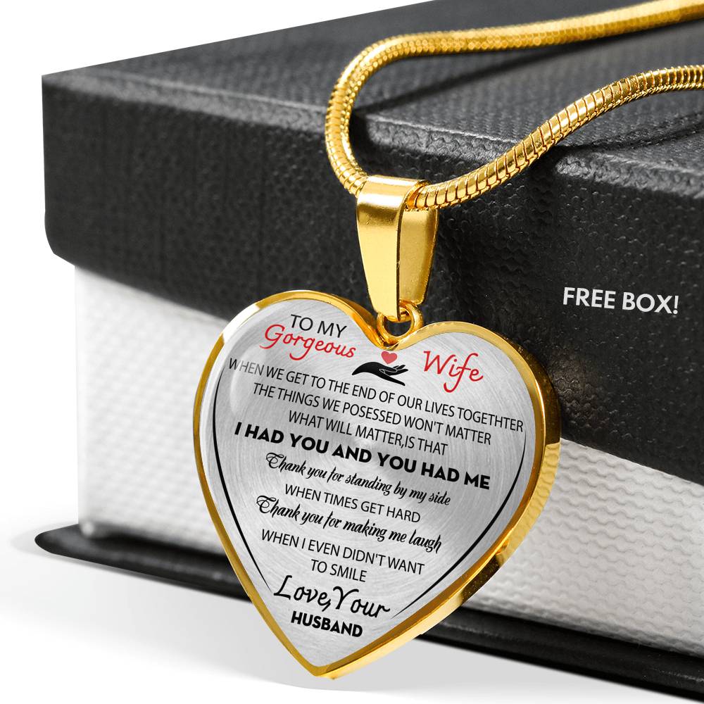 To My Gorgeous Wife Necklace Heart Pendant Gifts Form Husband Necklace