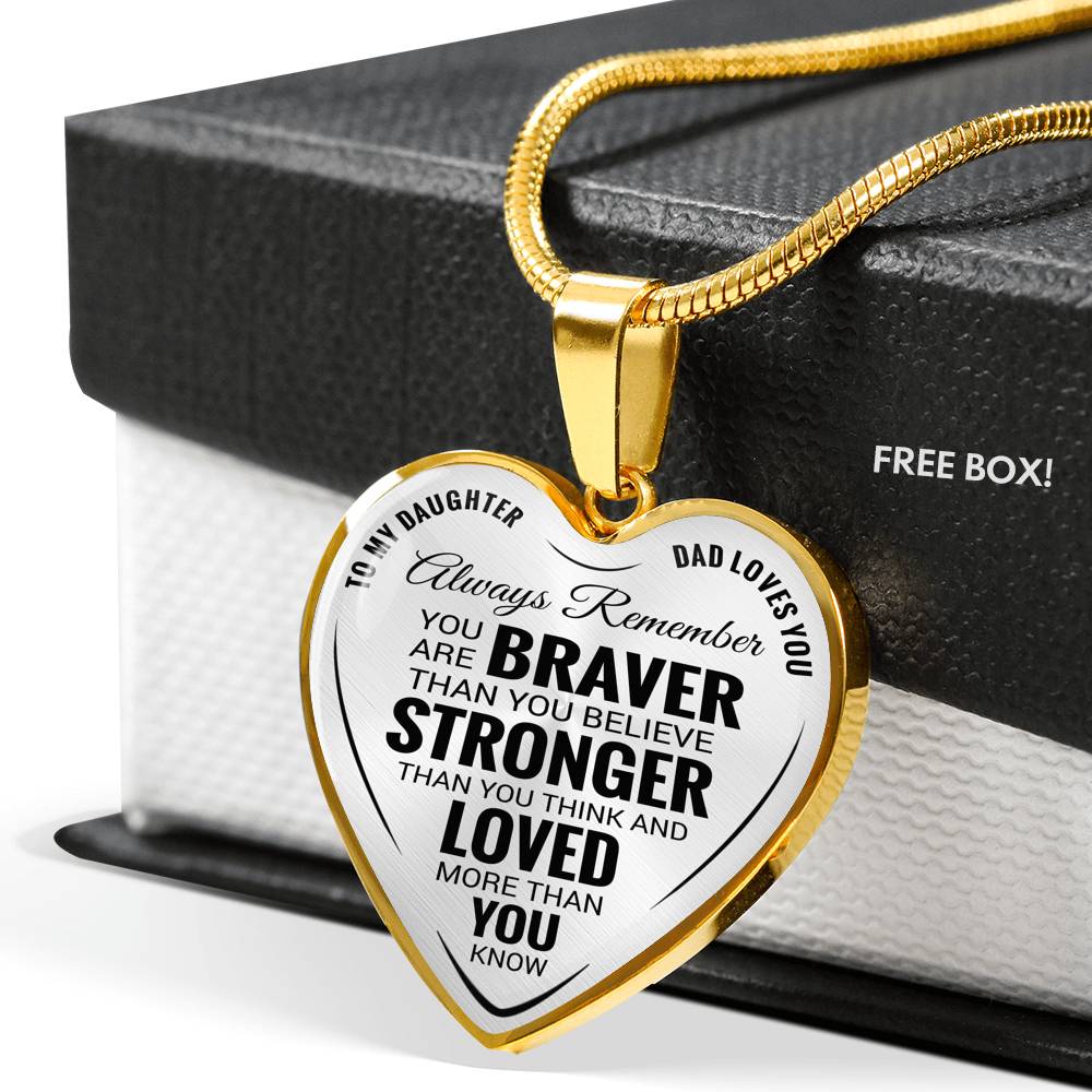 To my daughter -remember dad loves you - transparent text silver heart necklace