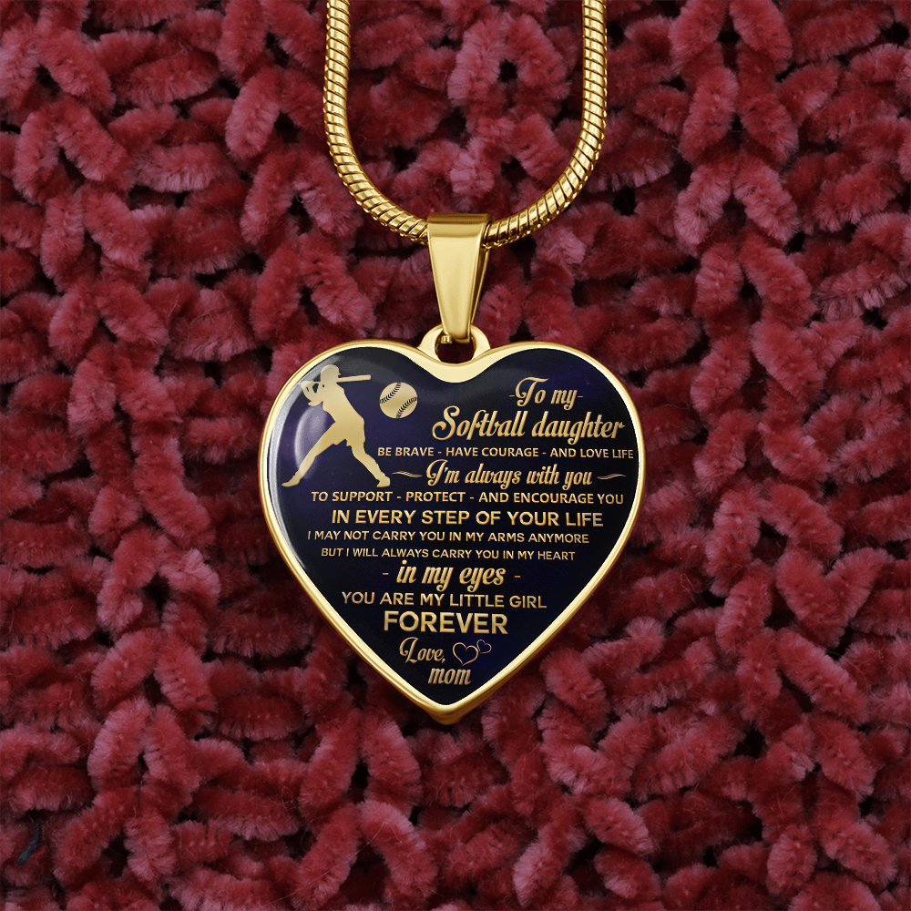 Vuvuzi Tee to My Softball Daughter, Love Mom,Gold Pendant Necklace