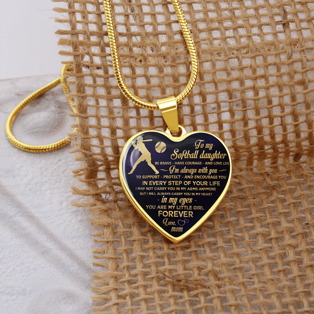Vuvuzi Tee to My Softball Daughter, Love Mom,Gold Pendant Necklace