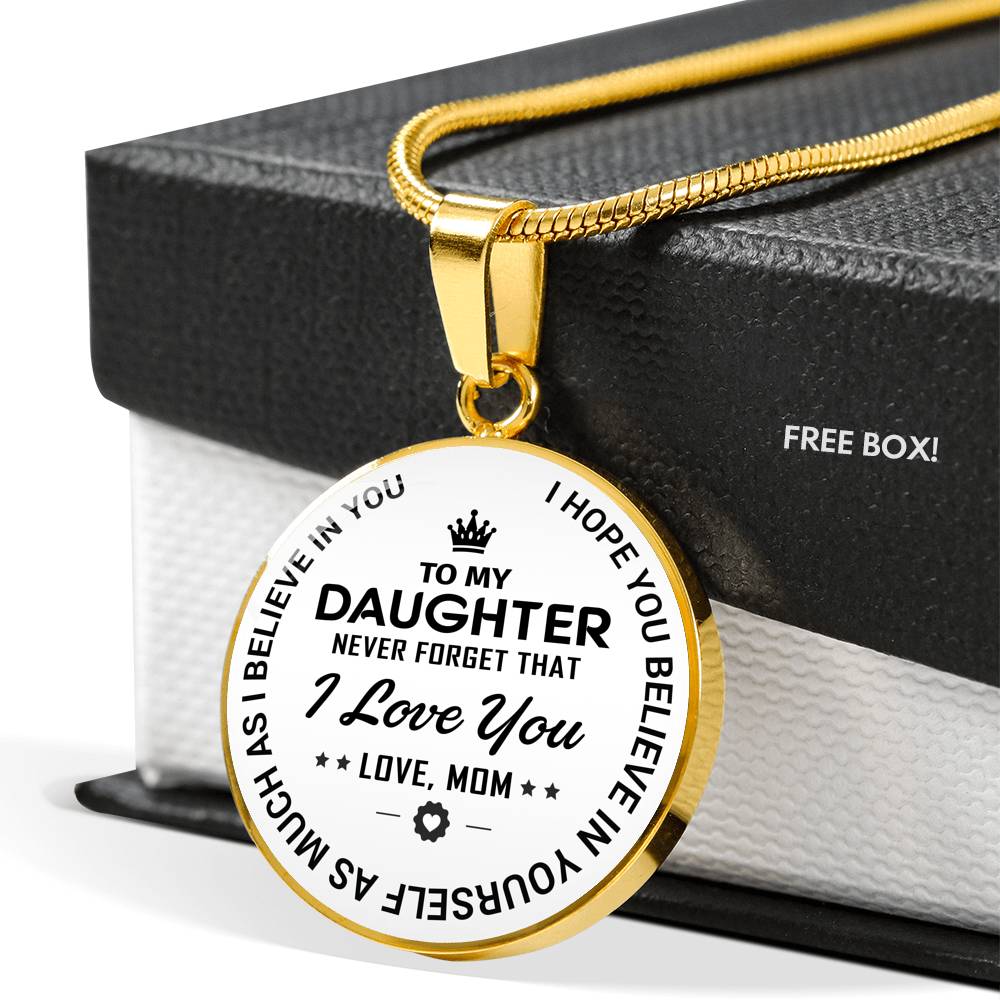 To My Daughter Love Mom Time Gemstone Pendant Necklace