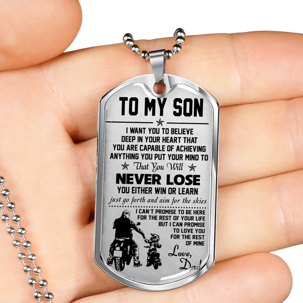 To My Son Dog Tag, Biker Motorcycle Necklace Pendant From Daddy