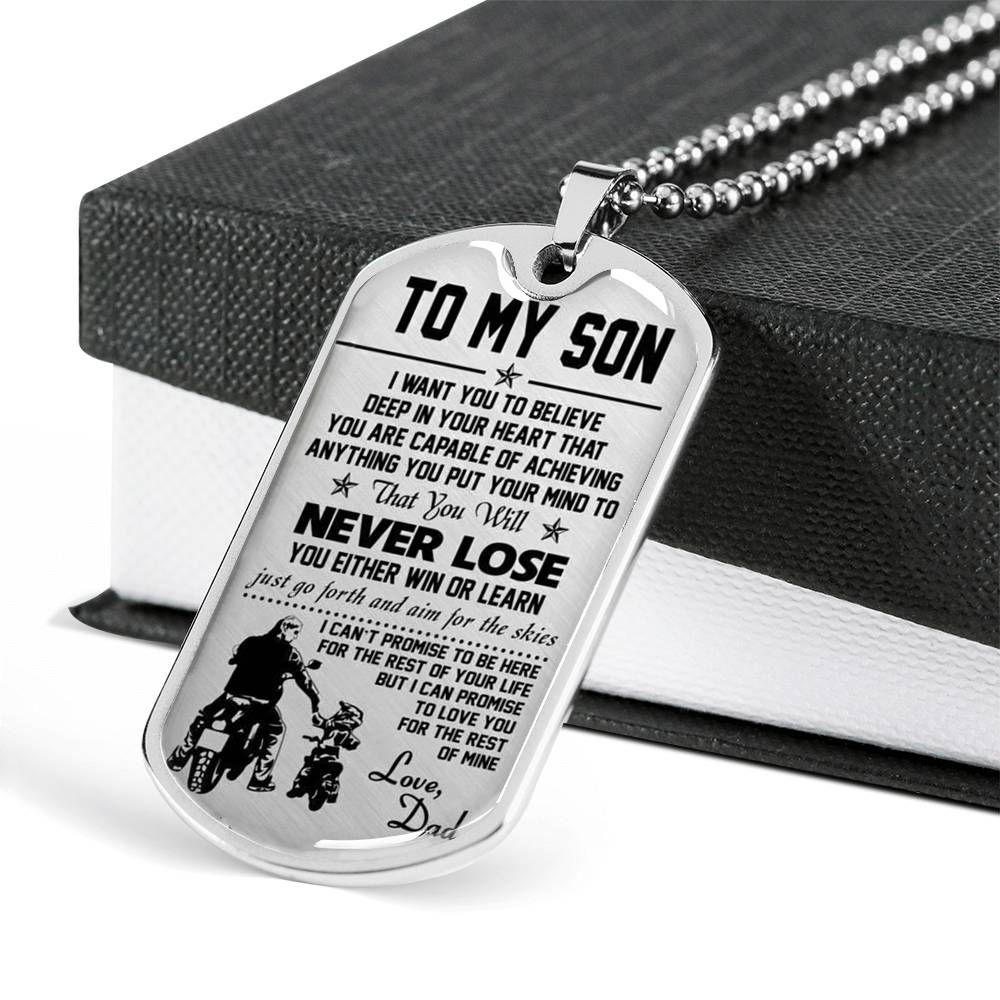 To My Son Dog Tag, Biker Motorcycle Necklace Pendant From Daddy