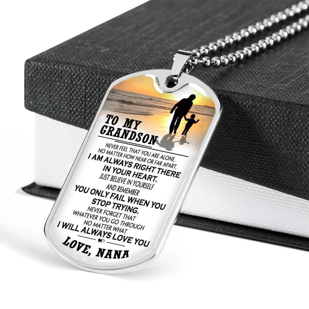 ZEN DEAL - Necklace Dog Tag to My Grandson, Love Nana - from Grandma - Best Gifts for Child