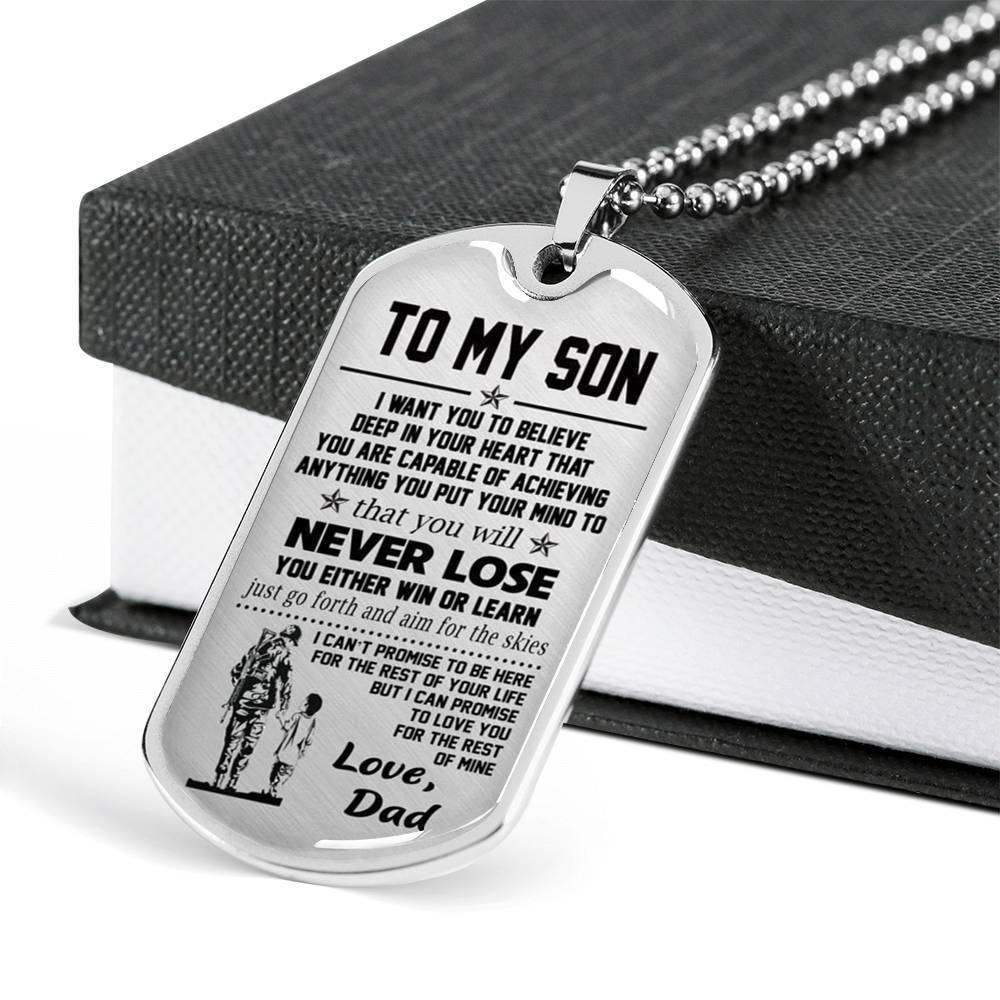 Vuvuzi Tee to My Son Dog Tag Army Necklace - Soldier Father & Son Pendant - Birthday Gift