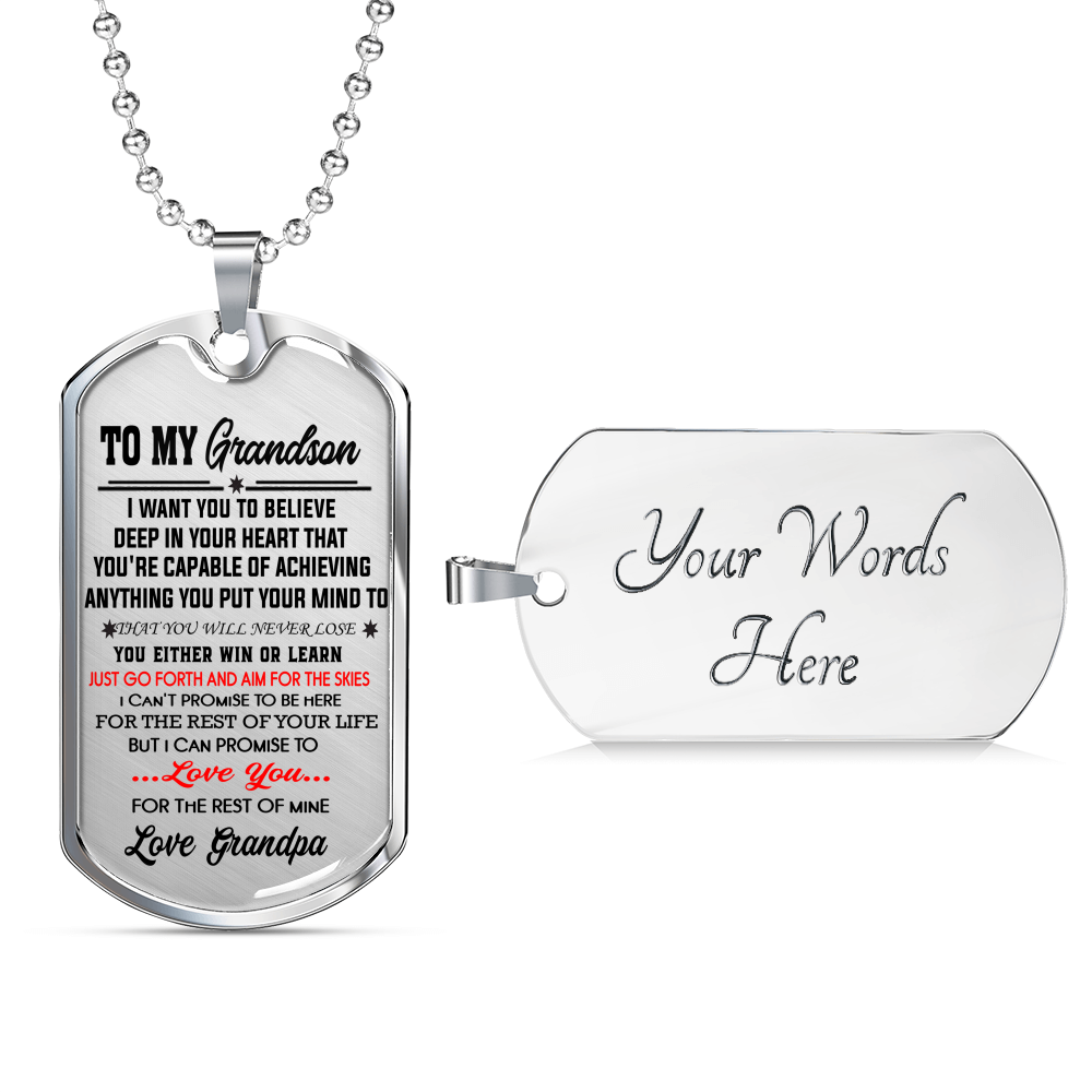 To My Grandson Dog Tag Necklace Gifts from Grandpa - Birthday from Grandfather