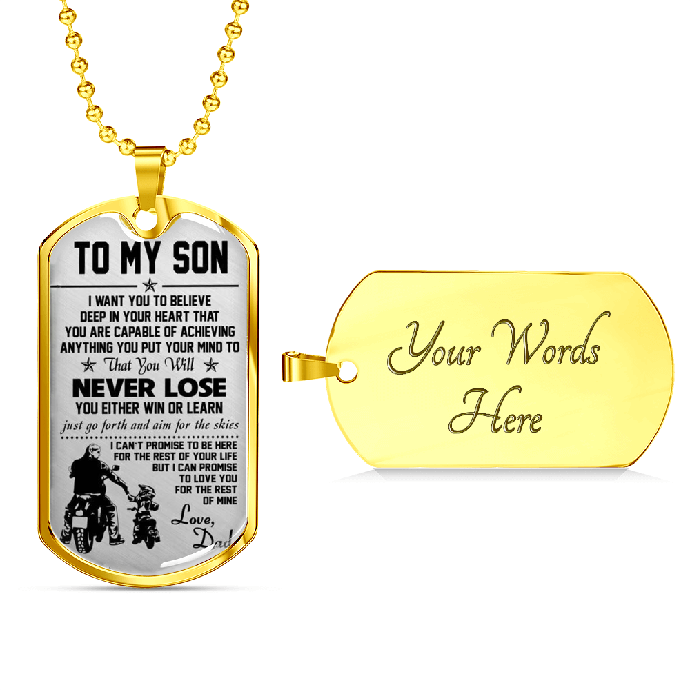 To My Son Dog Tag, Biker Motorcycle Necklace Pendant From Daddy