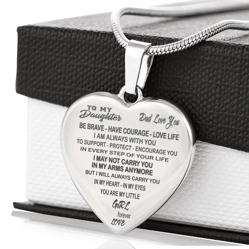 To My Daughter - Dad Loves You - Gift From Father Daddy Engraved Heart Necklace