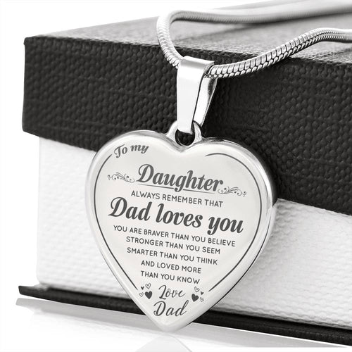 To My Daughter Heart Engraved Necklace Love Dad - Daddy Loves You - from-Father