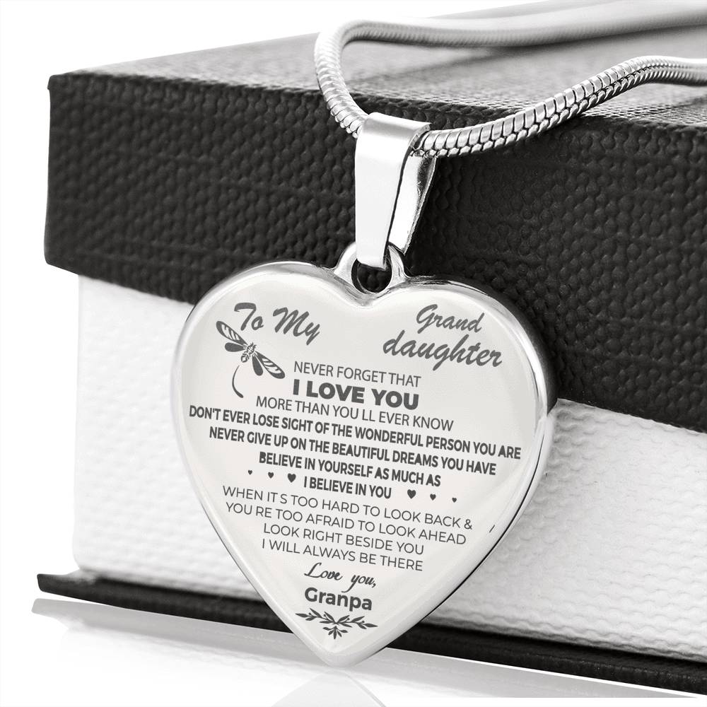 to My Granddaughter Engraved Necklace - Grandpa and Granddaughter Necklace Heart - Silver Engraved Heart Pendant