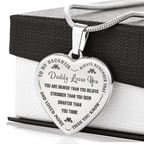 To My Daughter Heart Engraved Necklace Pendant - Daddy Loves You - from Father