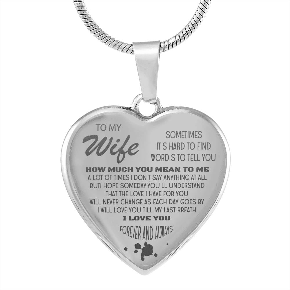 Wife Gifts Engraved Necklace - to My Wife Pendant -to My Wife - Wedding Luxury Heart Shaped Necklace for Wife