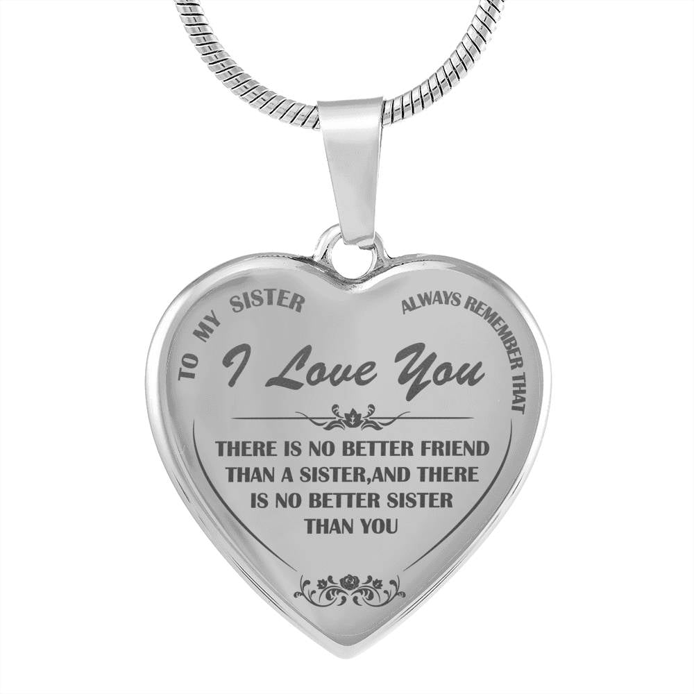 to My Sister Engraved Necklace Heart Pendant Chain Gift from Brother - I Love You Jewelry - Silver Engraved Heart Pendant
