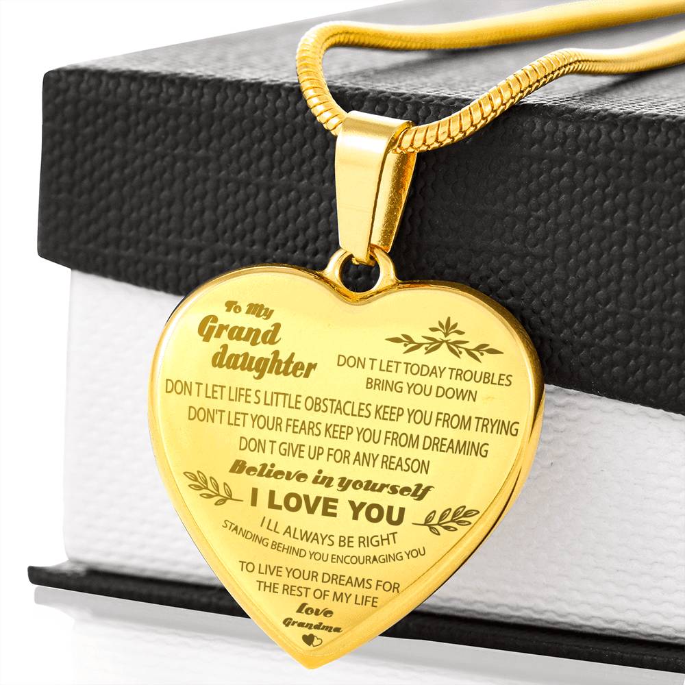 to My Granddaughter Engraved Heart Necklace Gifts from Love Grandma Believe in Yourself - Gold Engraved Heart Pendant