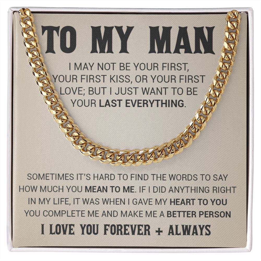 To My Man Cuban Link Chain Necklace, Gift for Him, Valentine Gift for Him