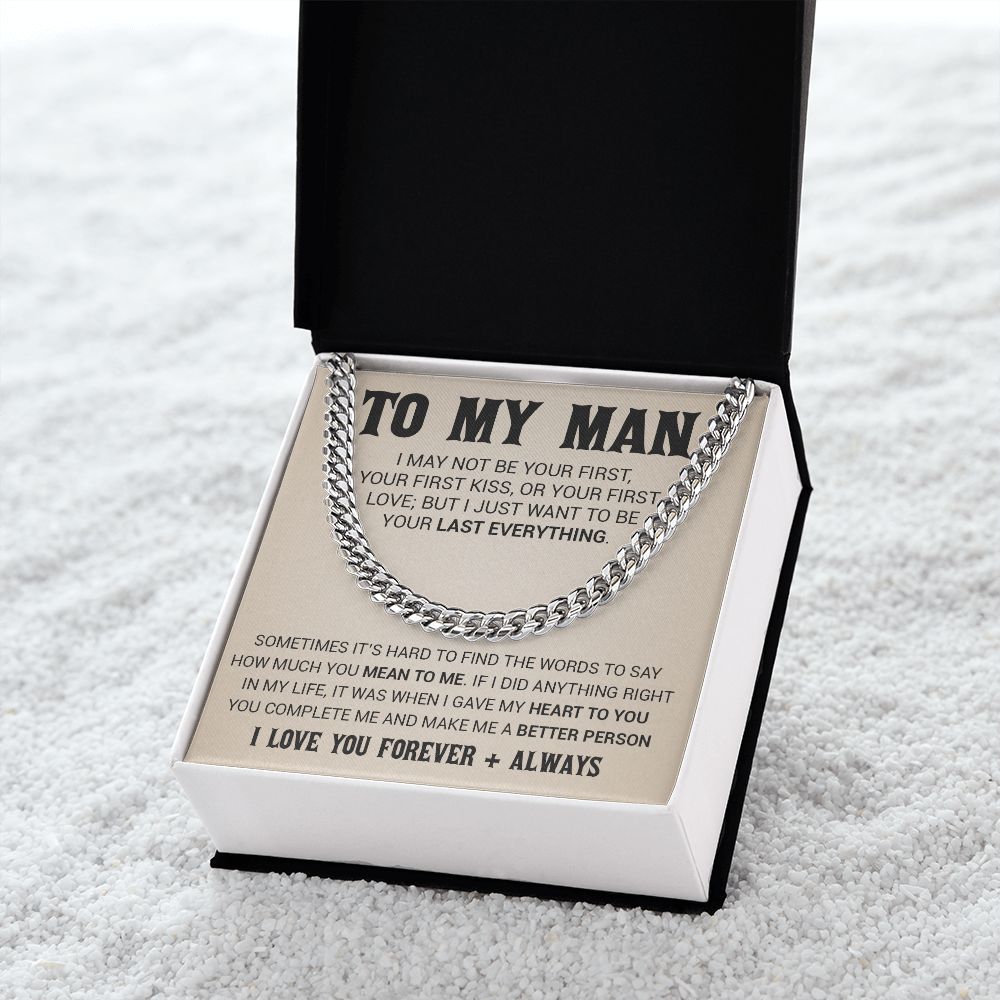 To My Man Cuban Link Chain Necklace, Gift for Him, Valentine Gift for Him