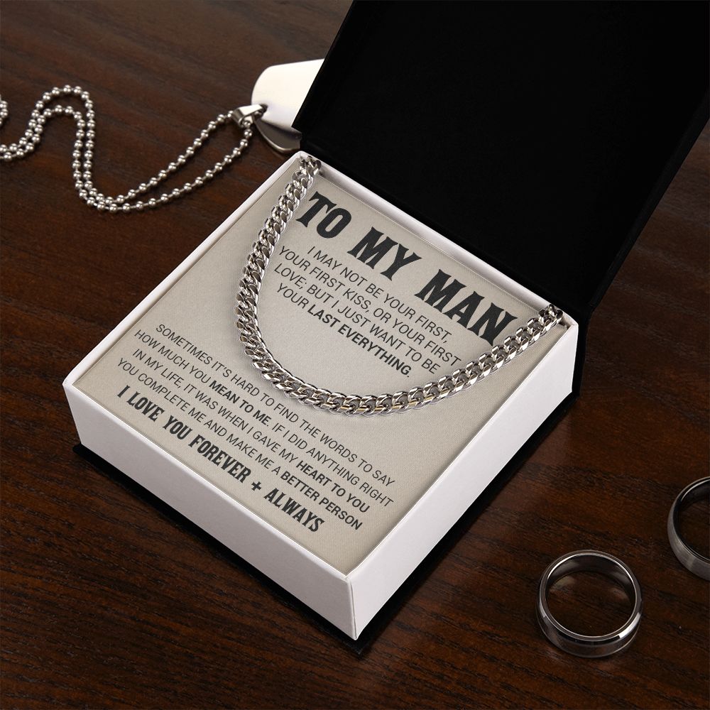 To My Man Cuban Link Chain Necklace, Gift for Him, Valentine Gift for Him