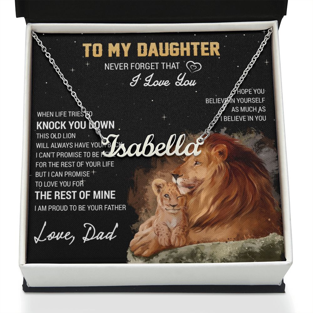 To My Daughter Personalized Name Necklace, Gift For Daughter From Dad, Daughter Father Lion