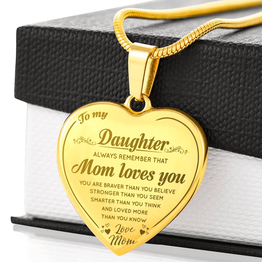 To My Daughter Heart Engraved Necklace Love Mom - Mom Loves You - from Mother