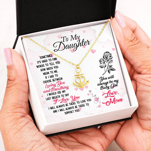 To My Daughter Love Mom Valentine's Day Gift Anchor Necklace with On Demand Message Card