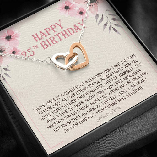 25th Birthday Gift Necklace Birthday Gift, Gift For Her Interlocking Heart Message Card