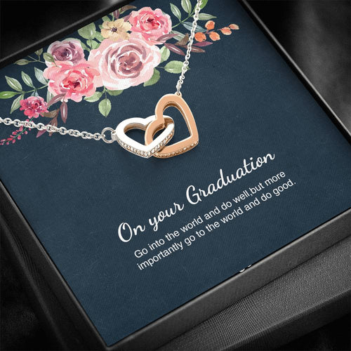Graduation Necklace Gift Friend Grad Gift Interlocking Hearts Necklace Message Card