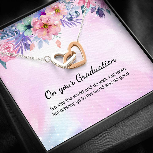 Graduation Necklace Gift Friend Grad Gift Interlocking Hearts Necklace Message Card